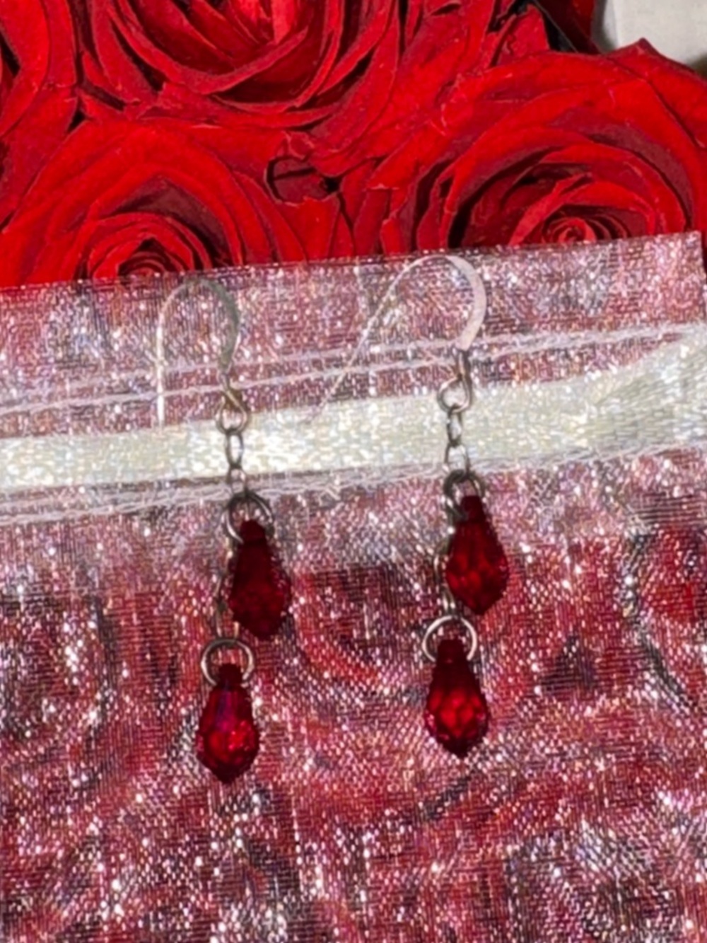 Handmade Red Crystal Briolette Drop Earrings | Elegant Minimal Dangle